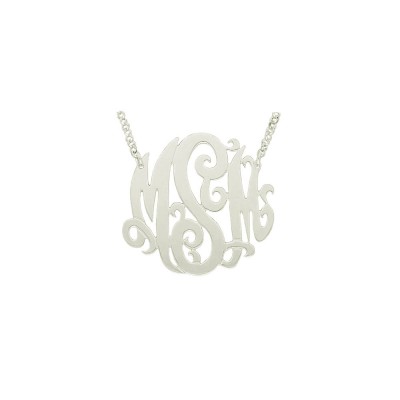 Mono77 - Rhodium Plated 2" Sterling Silver Monogram Necklace