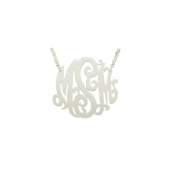 Mono77 - Rhodium Plated 2" Sterling Silver Monogram Necklace