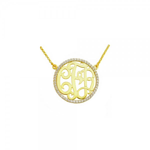 Mono82 Yellow Plated Sterling Silver 29mm with 50 Swarovski Cubic Zirconia Monogram Necklace