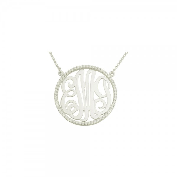 Mono87 1-3/8" Sterling Silver w/ 58 Swarovski Cubic Zirconia Monogram Necklace