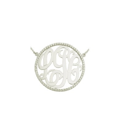 Mono89 - White Rhodium Plated 1-5/8" Sterling Silver Monogram Necklace w/ 65 Swarovski Cubic Zirconia