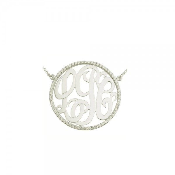 Mono90 - 1-5/8" Sterling Silver Monogram Necklace w/ 65 Swarovski Cubic Zirconia