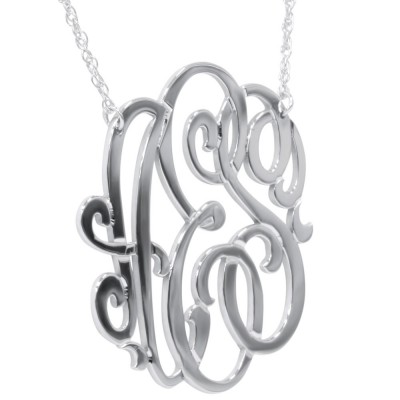 Monogram 3 Initial Custom Pendant Necklace & 18" Chain in Sterling Silver 1" Tall