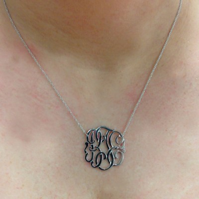 Monogram 3 Initial Custom Pendant Necklace & 18" Chain in Sterling Silver 1" Tall