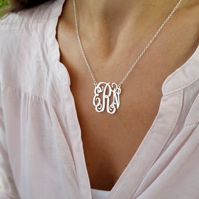 Monogram Initial necklace - Personalized Monogram - 925 Sterling Silver, Personalized Jewelry