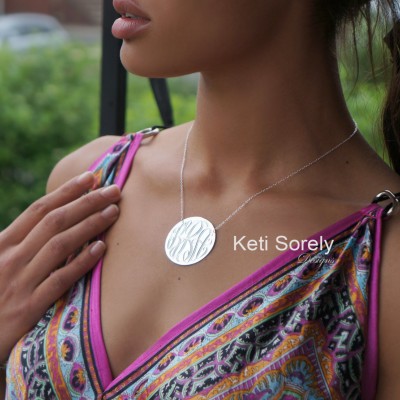 Monogram Initials Disc In Sterling Silver - Monogrammed Disc Necklace Small to Large Sizes (Order Any Initials) - Sterling Silver