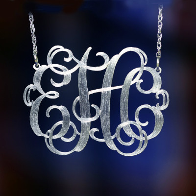 Monogram Necklace - 1 1/2 inch Sterling Silver Handcrafted Designer Personalized Initial Necklace - Made in USA