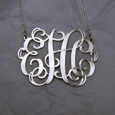 Monogram Necklace - 1 1/2 inch Sterling Silver Handcrafted Designer Personalized Initial Necklace - Made in USA