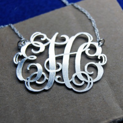 Monogram Necklace - 1 1/2 inch Sterling Silver Handcrafted Designer Personalized Initial Necklace - Made in USA