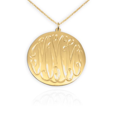 Monogram Necklace - 1 inch 24K Gold Plated Sterling Silver Hand Engraved - Personalized Initial Necklace - Made in USA