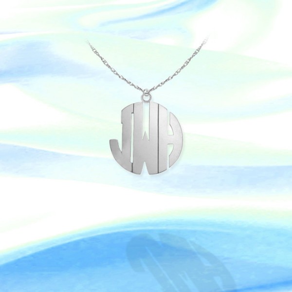 Monogram Necklace - 1/2 inch 14K White Gold - Handcrafted Personalized Monogram - Initial Necklace - Made in USA