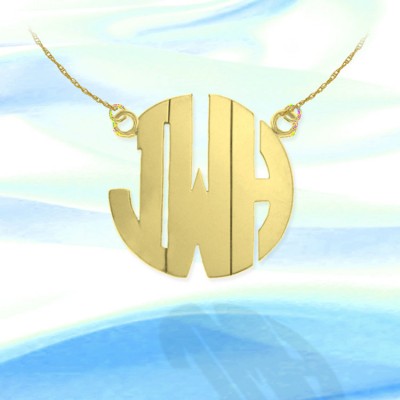 Monogram Necklace - 1.25 inch 24K Gold Plated Sterling Silver Handcrafted Initial Necklace - Made in USA
