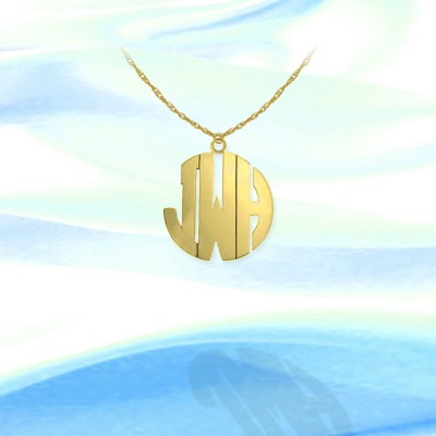Monogram Necklace - .5 inch 14K Yellow Gold Handcrafted Designer Initial Monogram Necklace - Made in USA