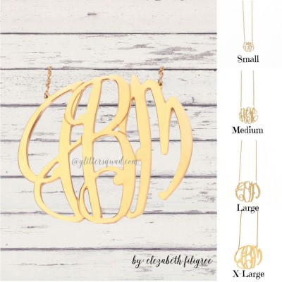 Monogram Necklace - Exclusive / Gold Plated Monogram Necklace by Elizabeth Filigree