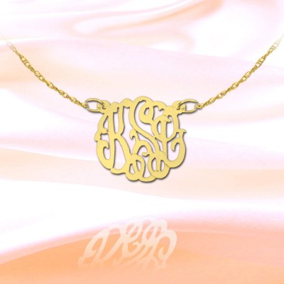Monogram Necklace -.5 inch 24K Gold Plated Sterling Silver Personalized Monogram Handcrafted Designer Initial Necklace - Made in USA