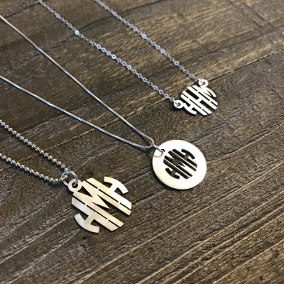 Monogram Necklace | Silver Monogram Necklace | Custom Monogram | Monogram Cut Out | Initial Engraved Disc | Girlfriend Gift | Gift for Her
