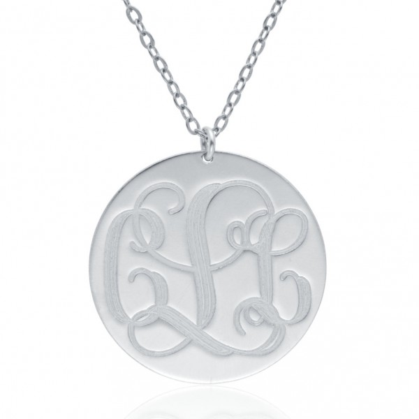 Monogram Necklace 1.0 inch- Custom Necklace Monogrammed Necklace Name Jewelry, gift for her bridesmaid gift silver monogram necklace