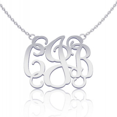 Monogram Necklace 1.0 inch- Custom Necklace Monogrammed Necklace Name Jewelry silver monogram necklace