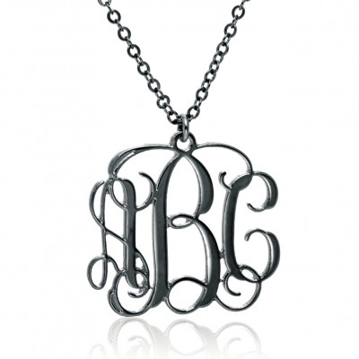 Monogram Necklace 1.3 inch- Black Silver oxidized Personalized Necklace Monogrammed Necklace bridesmaids gift