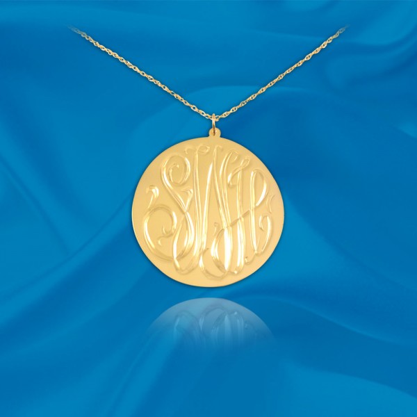 Monogram Necklace .5 inch 24K Gold Plated Sterling Silver Hand Engraved Personalized Initial Necklace - Made in USA