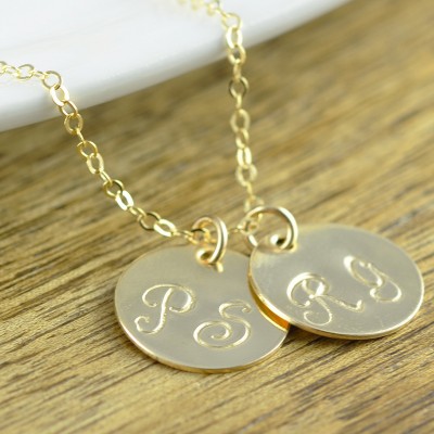 Monogram Necklace, Gold Necklace, Hand Stamped Necklace, Personalized Jewelry, Anniversary Gifts for Women, Birthday Gift, Initial Necklace