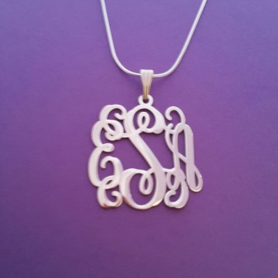 Monogrammed Necklace White Gold Monogram Necklace Monagram Necklace Valentine's Day Gift For Her Mongram Necklaces Monagrama Necklace