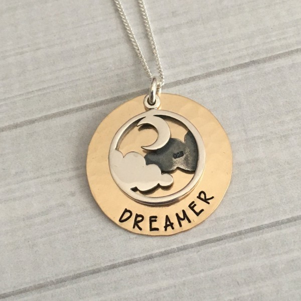 Moon and Clouds Necklace - Dreamer Necklace - Moon Necklace - Crescent Moon Jewelry - Cloud Jewelry