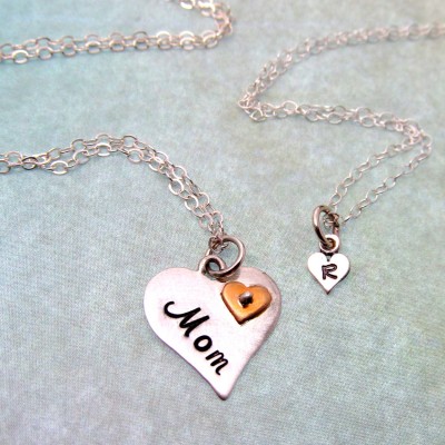 Mother Daughter Necklace Set - Sterling Silver - Personalized Jewelry - Personalized Heart