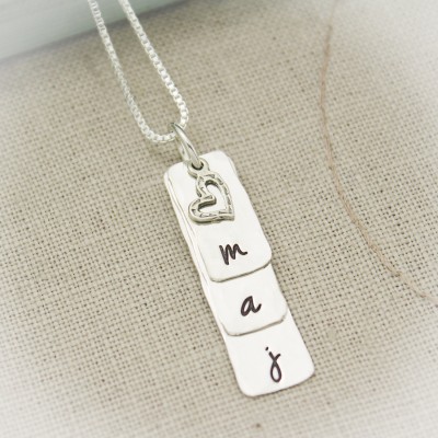 Mother, Grandmother, Daughter and Granddaughter Necklace Set Personalized Three (3) Layers Silver Hand Stamped Jewelry