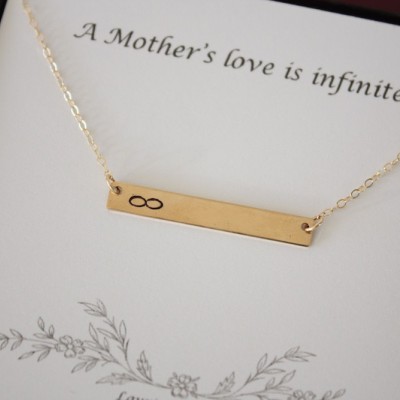 Mother Inifinity Necklace Tiny Gold Rectangle, Gold Bar, Personalized Necklace, BFF, Name Charm Gold, Thin Bar, Best Friend, Monogram