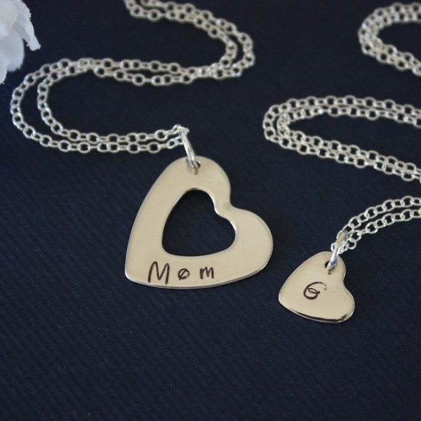 Mother and Daughter Heart Necklace Personalized, Heart Charm, Sterling Silver, Monogram Necklace, GG, Gigi, daughter, Mothers Day Gift