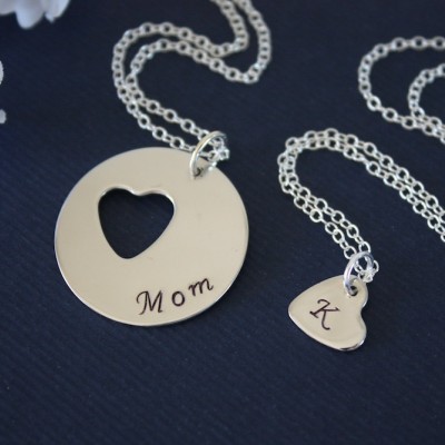 Mother and Daughter Necklace Personalized, Heart Charm, Sterling Silver Necklace, Monogram Necklace, GG, Gigi, daughter, Mothers Day Gift