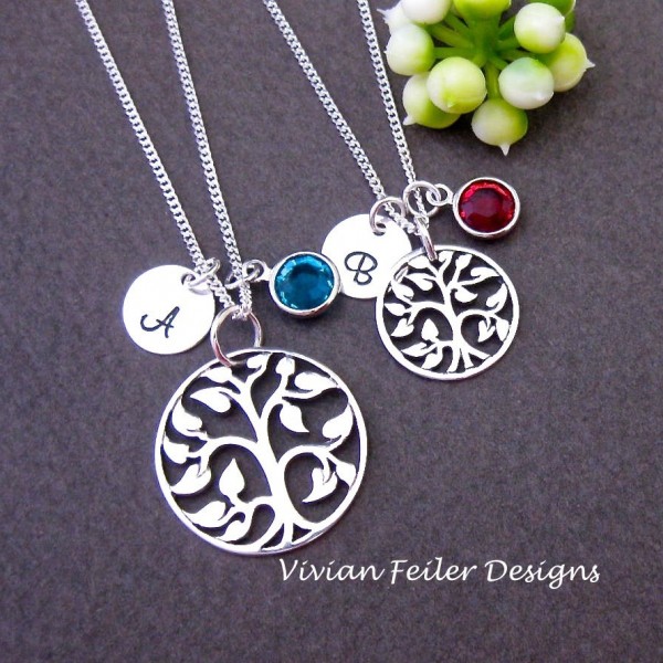 Mother daughter Necklace Set Birthstone Initial TREE Of Life Sterling Silver Mother Son Mom Jewelry Mother Day Gift Excellent Qualit