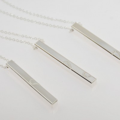 Mother two daughter bar necklace set, Sterling silver bar neckalce set. Personalized silver bar necklace.