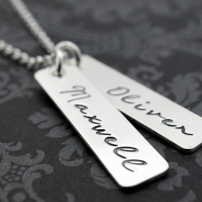 Mother's Baby Name Necklace - TWO Personalized Name Charms in Sterling Silver - Rectangular Necklace for Mom
