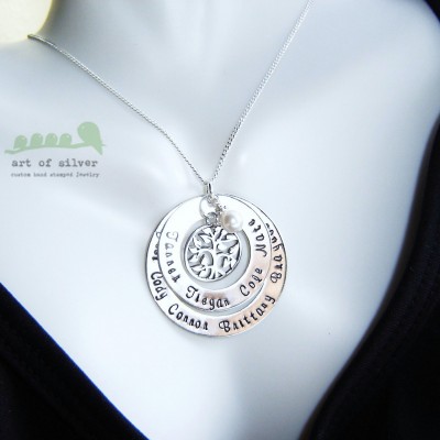 Mother's Day - Tree necklace - Hand stamped necklace - Grandma necklace - Personalized jewelry up to 8 names