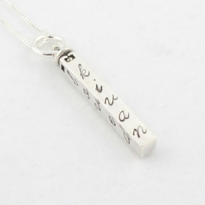 Mother's Day Gift - Custom Personalized Four Sided Swivel Bar Sterling Silver Necklace - Rectangle Gift for Mom