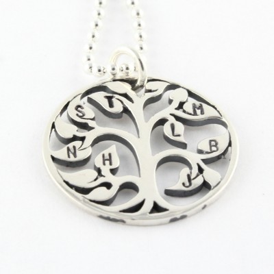 Mother's Day Gift for Mom - Custom Personalized Tree of Life Necklace - Initials On Leaves - Handstamped Sterling Silver Gift for Mothers