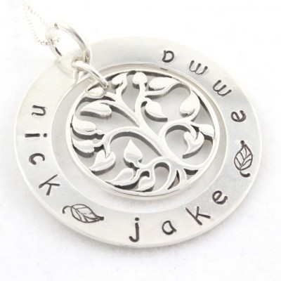 Mother's Day Gift for Mom - Personalized Tree of Life Necklace - Custom- Hand Stamped - Sterling Silver - Gift for Grandma
