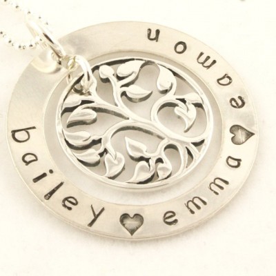 Mother's Day Gift for Mom - Personalized Tree of Life Necklace - Custom- Hand Stamped - Sterling Silver - Gift for Grandma