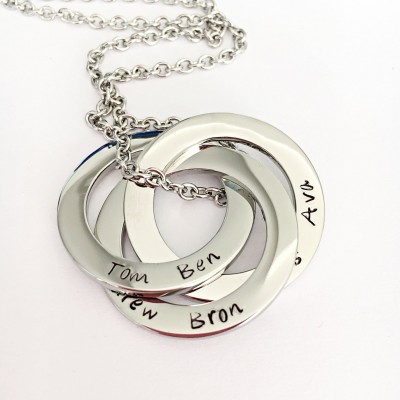Mothers Day Jewelry, Russian Rings Necklace, Joined Rings Necklace, Hand Stamped Jewelry, Personalized Necklace For Mom, Connecting Rings