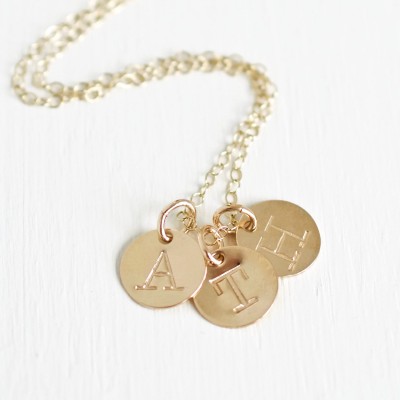 Mothers Gold Initial Necklace / Personalized Three Initial Charm Necklace for Mom / Childrens Initial Necklace / Family Necklace