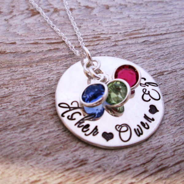 Mothers Necklace - Loving Mother - Hand Stamped Jewelry - Personalized Jewelry  - Sterling Silver Family Necklace with birthstones