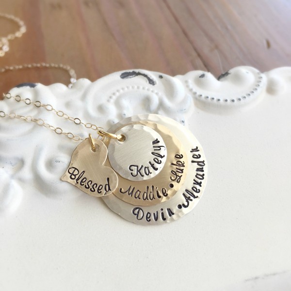 Mothers Necklace . Personalized Jewelry . Engraved Jewelry . Name Necklace . Custom Jewelry . Gift for Mom . Silver and Gold . Grandmother