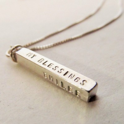 Mothers Necklace Personalized Sterling Silver Bar Necklace 4 Sided Swivel Bar Pendant My Blessings Necklace Silver Necklace Custom Necklace