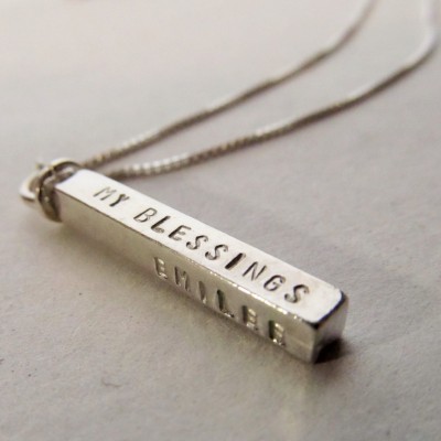Mothers Necklace Personalized Sterling Silver Bar Necklace 4 Sided Swivel Bar Pendant My Blessings Necklace Silver Necklace Custom Necklace