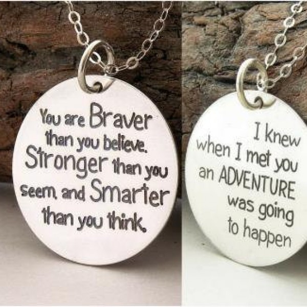 Motivational quote COMBO 2 quotes in ONE "You are braver..." custom engraved handmade sterling silver necklace/key ring, Best friend gift