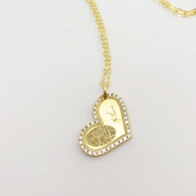 NEW OPEN 20% OFF:Zircon Fingerprint necklace/Dainty necklace/Handwriting necklace-Sterling silver with gold plated