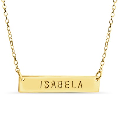 Name Bar Isabela Charm Pendant Jump Ring Necklace #14K Gold Plated over 925 Sterling Silver #Azaggi N0779G_Isabela
