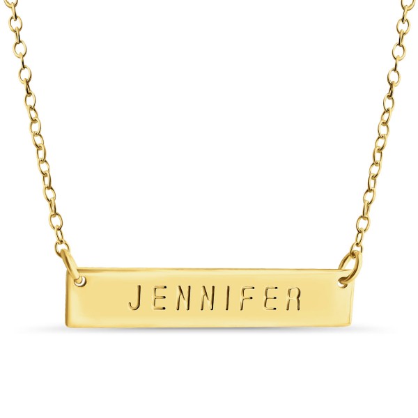 Name Bar Jennifer Charm Pendant Jump Ring Necklace #14K Gold Plated over 925 Sterling Silver #Azaggi N0779G_Jennifer